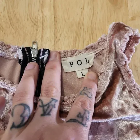 POL Pink Crushed Velvet Tank Mini Dress Zip Back Detail Empire Waist L - Picture 6 of 12